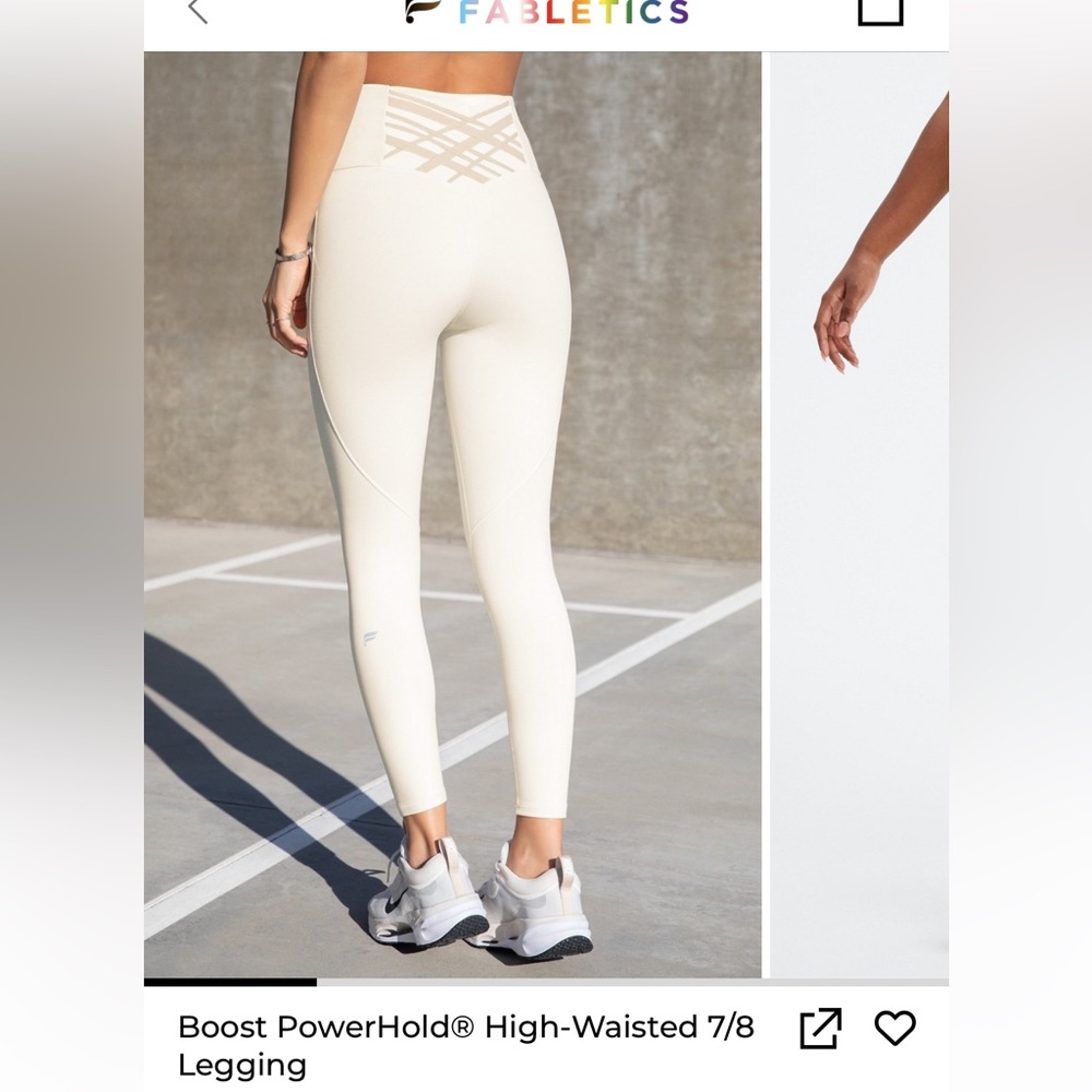 Fabletics Boost Powerhold High-Waisted 7/8 Legging in the color Egret/Gold